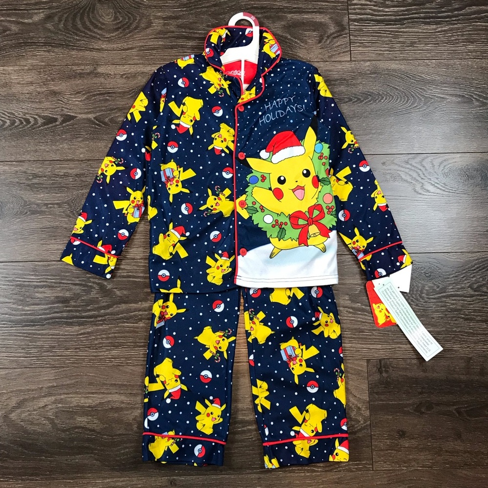 Pokémon Nintendo Boys Pikachu Happy Holiday’s Christmas 2-Piece Pajama Set Sz XS